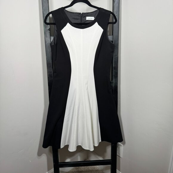 Calvin Klein Sleeveless Colorblock Dress – Black, Charcoal & Grey, Size 8P - Picture 8 of 9